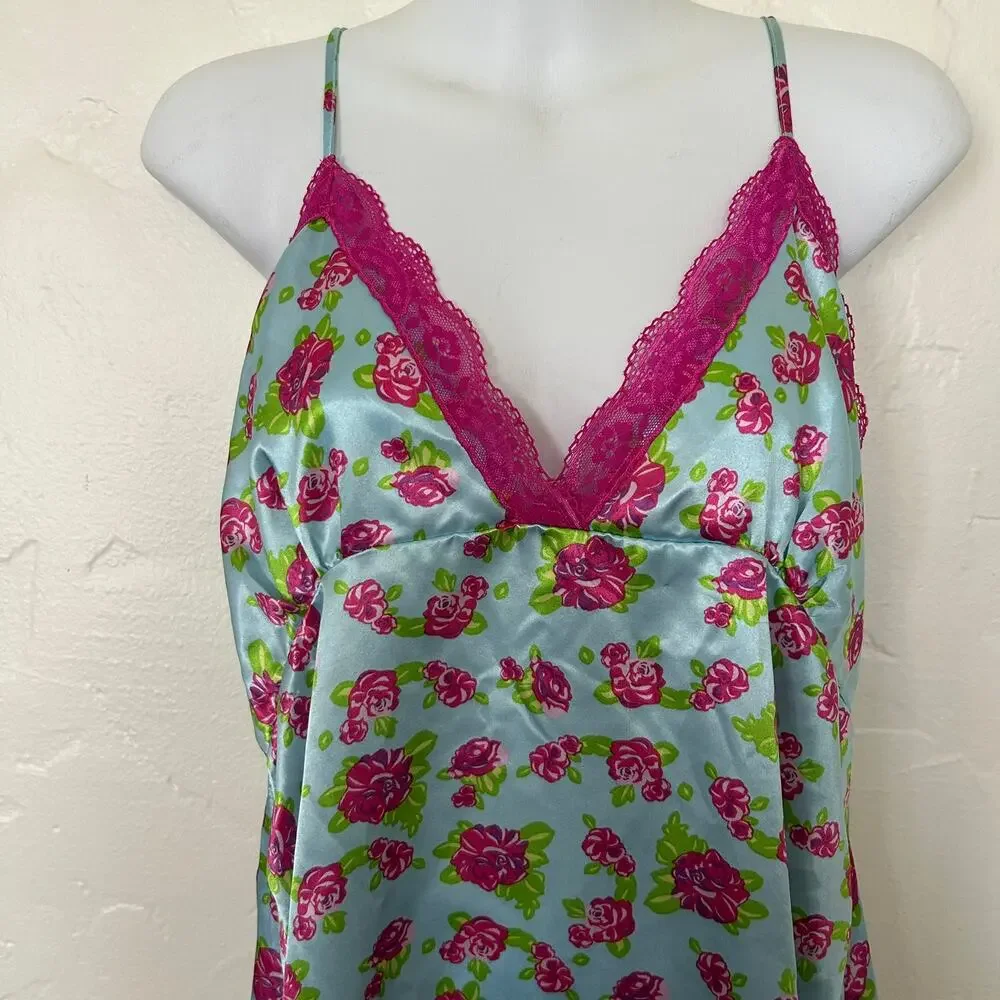 Jonathan Martin Floral slip dress silky with lace trim and slit Size M
